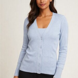 Boston Proper Pale Blue Ribbed V-Neck Cardigan